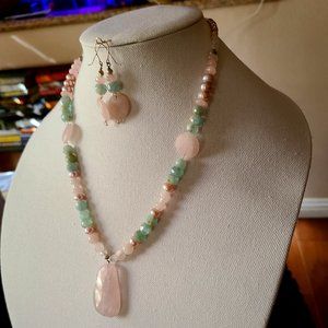 Rose Quartz, Aquamarine & Fresh Water Pearls